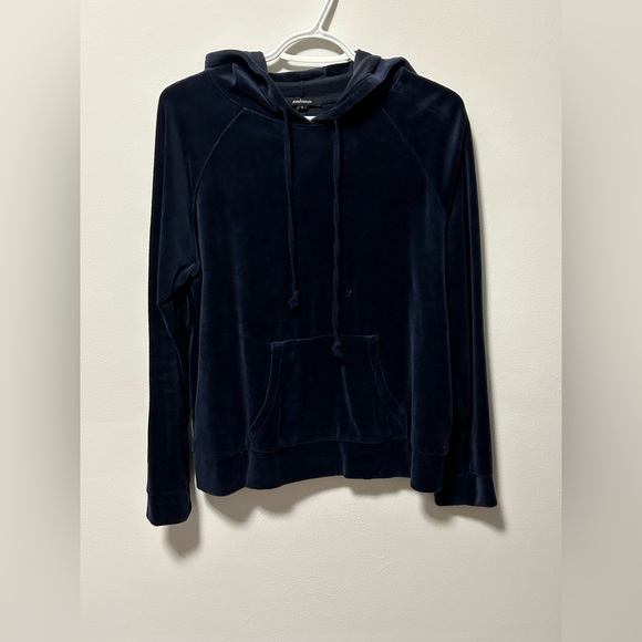 Navy Blue Velour Hoodie - Picture 1 of 3